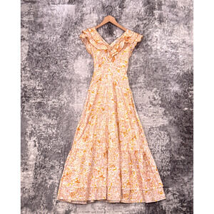 Poupette St Barth Della Maxi Dress XS Womens Sunset Yellow Floral Tiered Cotton